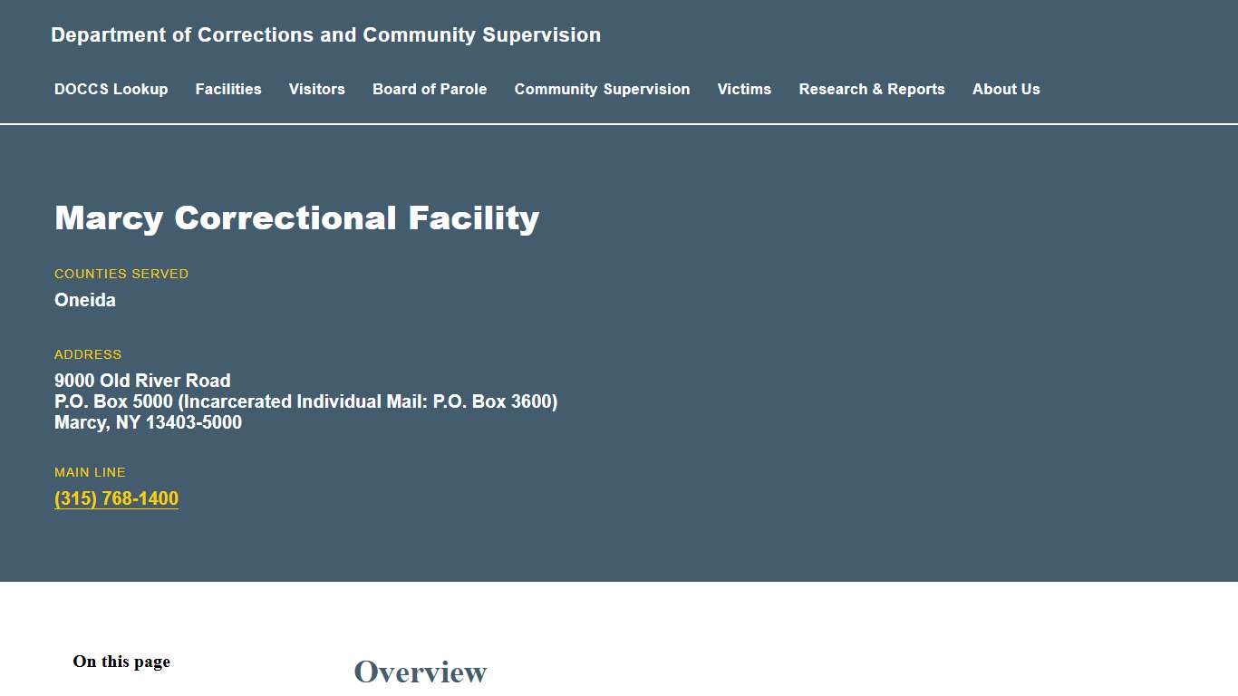 Marcy Correctional Facility Department of Corrections and Community Supervision
